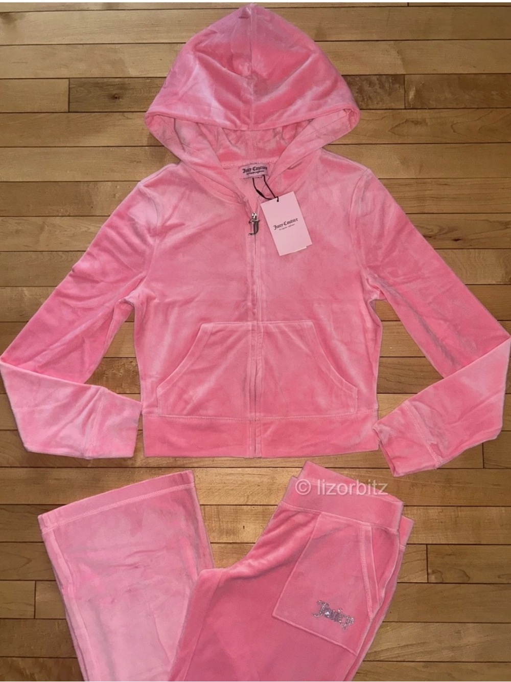 NEW! JUICY COUTURE Velour Bling Logo Tracksuit Set Flamingo Pink Size S